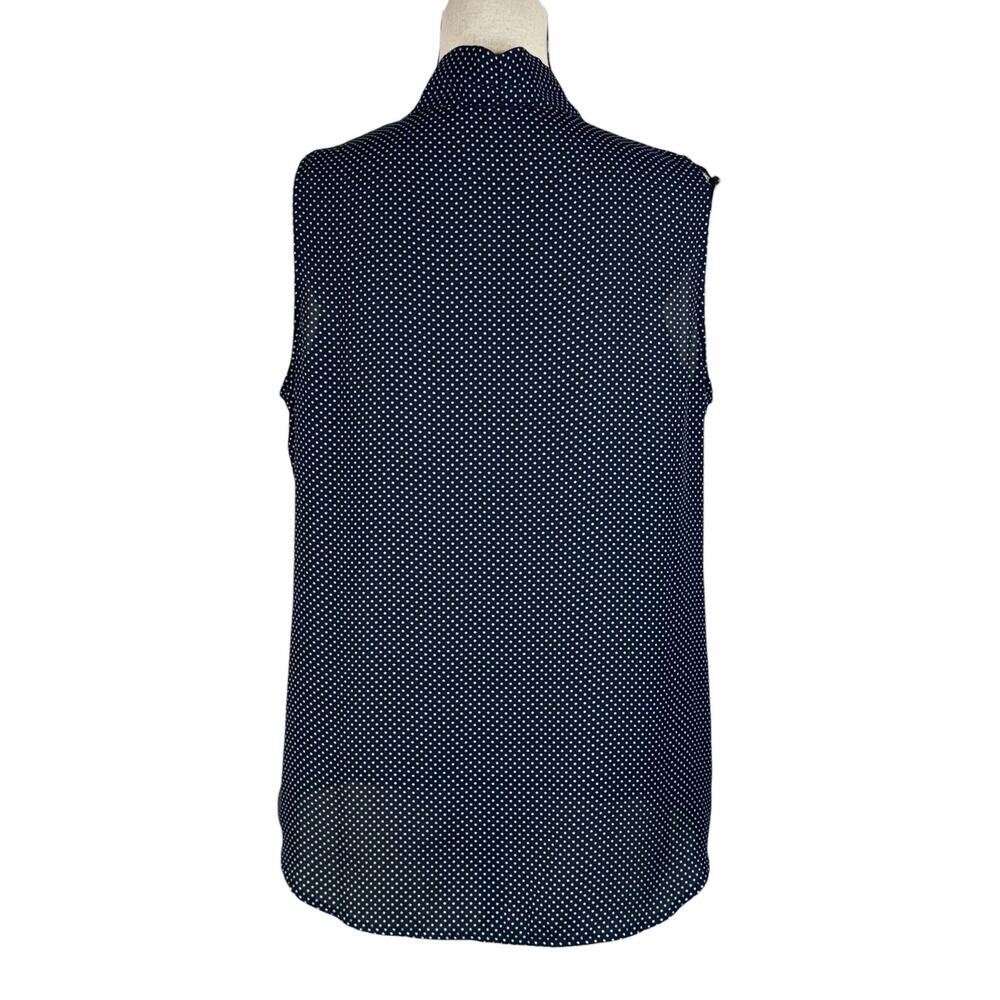 Adrianna Papell Large Top Sleeveless Lightweight Polka Dot Tie Scarf V-Neck Navy - Picture 4 of 8